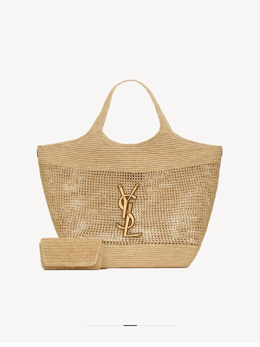 Saint Laurent Natural Raffia Tote with Gold YSL Logo